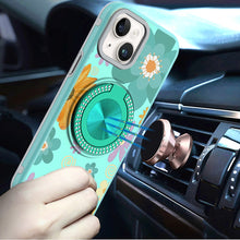 For iPhone 15 Case Printed Design with Bling 360 Stand Cover + 2 Tempered Glass