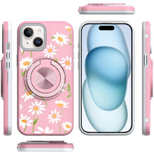 For iPhone 15 Case Printed Design Magnetic Bling Ring Stand + 2 Tempered Glass
