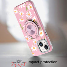 For iPhone 15 Case Printed Design Magnetic Bling Ring Stand + 2 Tempered Glass