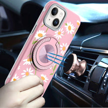 For iPhone 15 Case Printed Design Magnetic Bling Ring Stand + 2 Tempered Glass