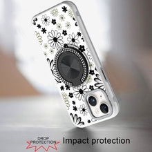 For iPhone 15 Case Printed Design with Bling 360 Stand Cover + 2 Tempered Glass