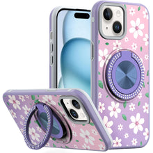 For iPhone 15 Case Printed Design Magnetic Bling Ring Stand + 2 Tempered Glass