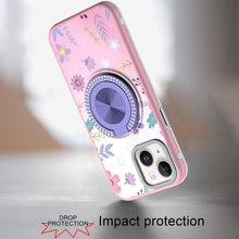 For iPhone 15 Case Printed Design Magnetic Bling Ring Stand + 2 Tempered Glass