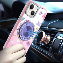 For iPhone 15 Case Printed Design Magnetic Bling Ring Stand + 2 Tempered Glass