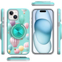 For iPhone 15 Case Printed Design Magnetic Bling Ring Stand + 2 Tempered Glass