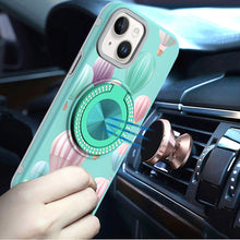 For iPhone 15 Case Printed Design Magnetic Bling Ring Stand + 2 Tempered Glass