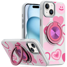 For iPhone 15 Case Printed Design Magnetic Bling Ring Stand + 2 Tempered Glass