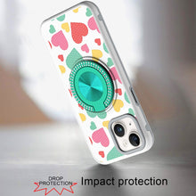 For iPhone 15 Case Printed Design with Bling 360 Stand Cover + 2 Tempered Glass