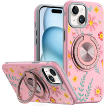 For iPhone 15 Case Printed Design with Bling 360 Stand Cover + 2 Tempered Glass