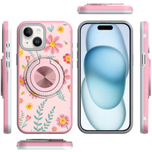 For iPhone 15 Case Printed Design with Bling 360 Stand Cover + 2 Tempered Glass