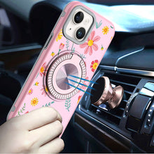 For iPhone 15 Case Printed Design with Bling 360 Stand Cover + 2 Tempered Glass