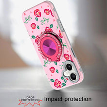 For iPhone 16 6.1inch Case Printed Magnetic Bling Ring Stand + Tempered Glass