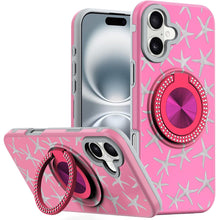 For iPhone 16 6.1inch Case Printed Magnetic Bling Ring Stand + Tempered Glass