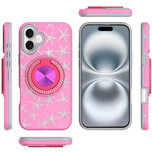 For iPhone 16 6.1inch Case Printed Magnetic Bling Ring Stand + Tempered Glass