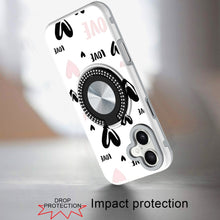 For iPhone 16 6.1inch Case Printed Magnetic Bling Ring Stand + Tempered Glass