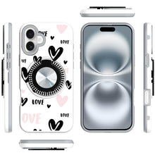 For iPhone 16 6.1inch Case Printed Magnetic Bling Ring Stand + Tempered Glass