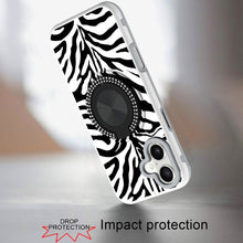 For iPhone 16 6.1inch Case Printed Magnetic Bling Ring Stand + Tempered Glass