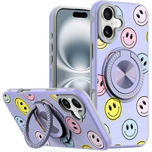 For iPhone 16 6.1inch Case Printed Magnetic Bling Ring Stand + Tempered Glass