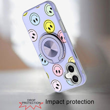 For iPhone 16 6.1inch Case Printed Magnetic Bling Ring Stand + Tempered Glass