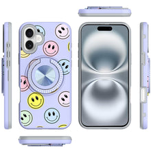 For iPhone 16 6.1inch Case Printed Magnetic Bling Ring Stand + Tempered Glass