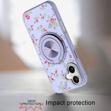 For iPhone 16 6.1inch Case Printed Magnetic Bling Ring Stand + Tempered Glass