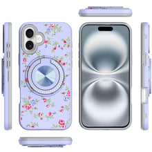 For iPhone 16 6.1inch Case Printed Magnetic Bling Ring Stand + Tempered Glass