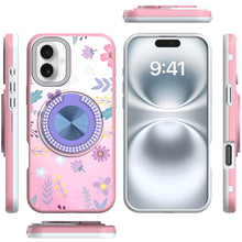 For iPhone 16 6.1inch Case Printed Magnetic Bling Ring Stand + Tempered Glass