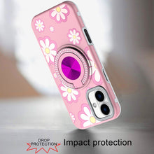 For iPhone 16 6.1inch Case Printed Magnetic Bling Ring Stand + Tempered Glass