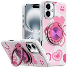 For iPhone 16 6.1inch Case Printed Magnetic Bling Ring Stand + Tempered Glass