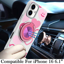 For iPhone 15 Case Printed Design Magnetic Bling Ring Stand + 2 Tempered Glass