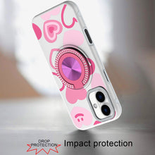 For iPhone 15 Case Printed Design Magnetic Bling Ring Stand + 2 Tempered Glass