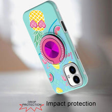 For iPhone 15 Case Printed Design Magnetic Bling Ring Stand + 2 Tempered Glass