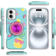 For iPhone 15 Case Printed Design Magnetic Bling Ring Stand + 2 Tempered Glass