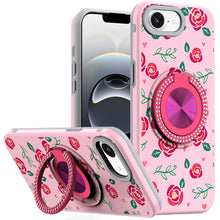 For iPhone 16e Case Printed Design Magnetic Bling Ring Stand + Tempered Glass