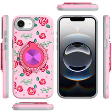 For iPhone 16e Case Printed Design Magnetic Bling Ring Stand + Tempered Glass
