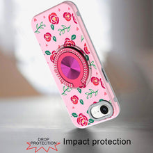 For iPhone 16e Case Printed Design Magnetic Bling Ring Stand + Tempered Glass