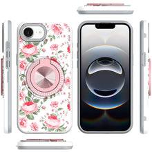For iPhone 16e Case Printed Design Magnetic Bling Ring Stand + Tempered Glass