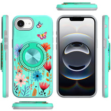 For iPhone 16e Case Printed Design Magnetic Bling Ring Stand + Tempered Glass