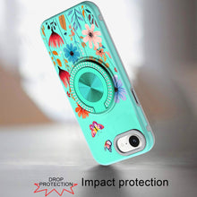 For iPhone 16e Case Printed Design Magnetic Bling Ring Stand + Tempered Glass