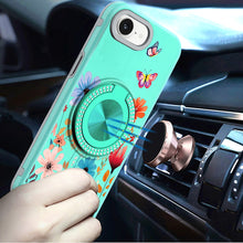 For iPhone 16e Case Printed Design Magnetic Bling Ring Stand + Tempered Glass
