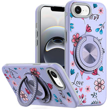 For iPhone 16e Case Printed Design Magnetic Bling Ring Stand + Tempered Glass