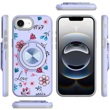 For iPhone 16e Case Printed Design Magnetic Bling Ring Stand + Tempered Glass
