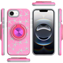 For iPhone 16e Case Printed Design Magnetic Bling Ring Stand + Tempered Glass