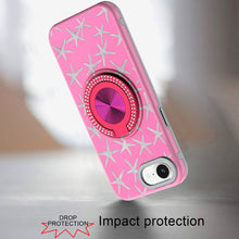 For iPhone 16e Case Printed Design Magnetic Bling Ring Stand + Tempered Glass