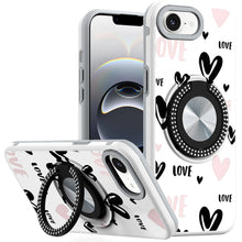 For iPhone 16e Case Printed Design Magnetic Bling Ring Stand + Tempered Glass