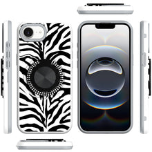 For iPhone 16e Case Printed Design Magnetic Bling Ring Stand + Tempered Glass