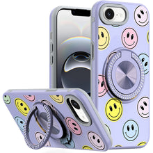 For iPhone 16e Case Printed Design Magnetic Bling Ring Stand + Tempered Glass