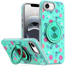For iPhone 16e Case Printed Design Magnetic Bling Ring Stand + Tempered Glass