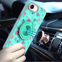 For iPhone 16e Case Printed Design Magnetic Bling Ring Stand + Tempered Glass