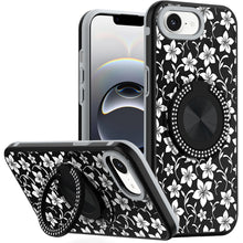 For iPhone 16e Case Printed Design Magnetic Bling Ring Stand + Tempered Glass